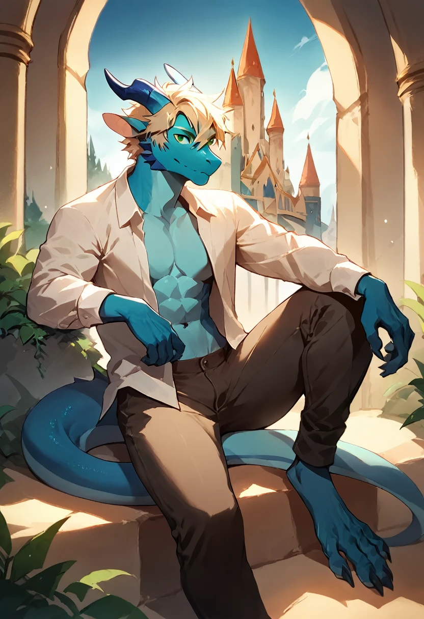Dragonborn in clothes on the roof 