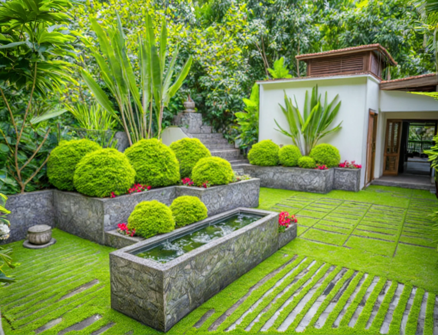 Moderntropicalgardern,aiaigroup, aerial view, outdoors, garden, tree, east asian architecture, rock, stone, flower, Playlist