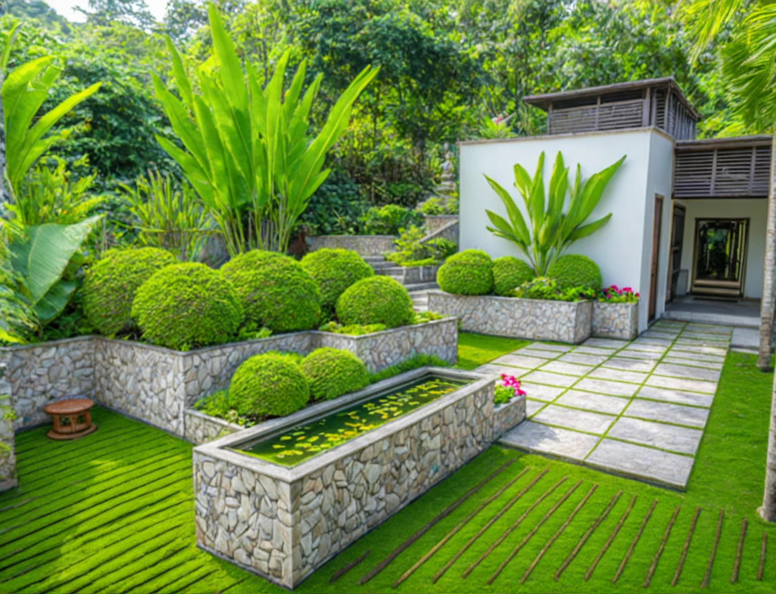 Moderntropicalgardern,aiaigroup, aerial view, outdoors, garden, tree, east asian architecture, rock, stone, flower, Playlist