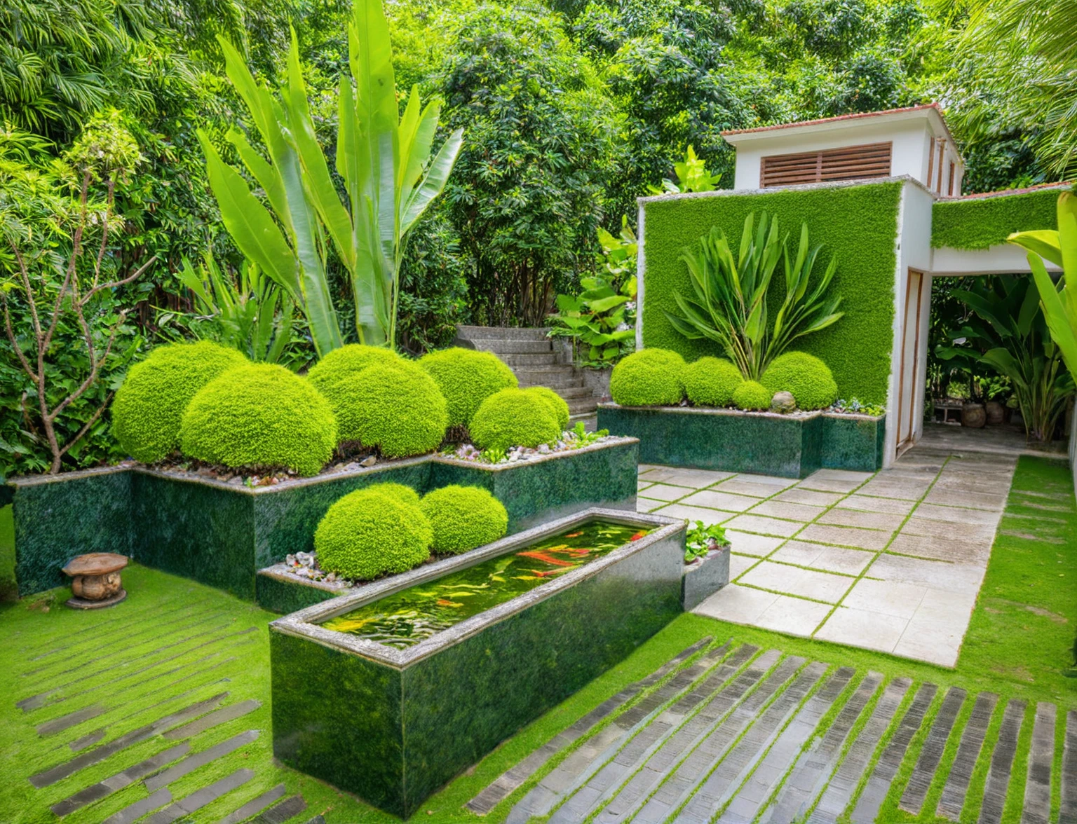 Moderntropicalgardern,aiaigroup, aerial view, outdoors, garden, tree, east asian architecture, rock, stone, flower, Playlist
