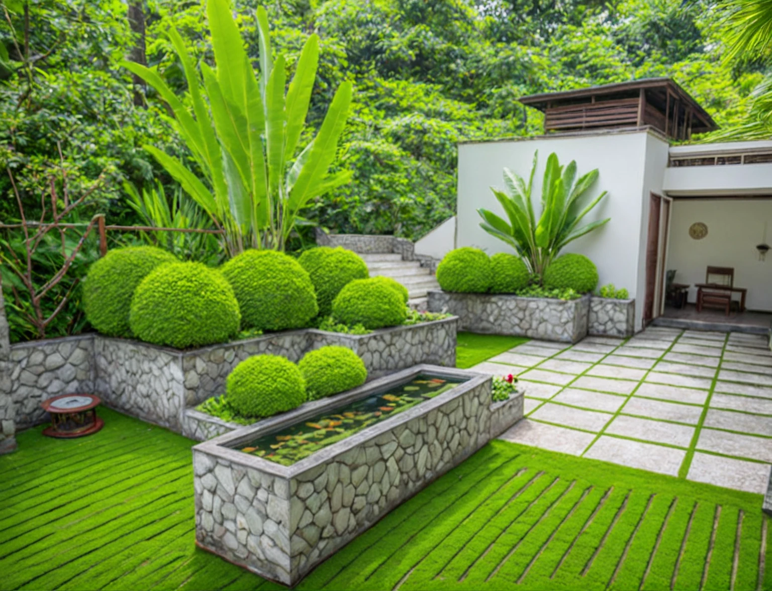 Moderntropicalgardern,aiaigroup, aerial view, outdoors, garden, tree, east asian architecture, rock, stone, flower, Playlist