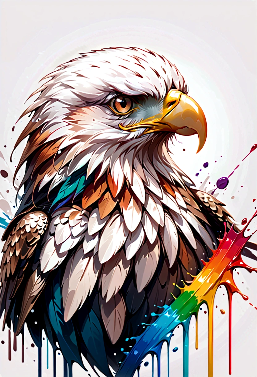 arte splash, An eagle's head, ((White background)), piercing eyes, Epic Instagram, art-station, splash style of colorful paint, Contour, hyper-detailed intricately detailed, engine unreal, awesome, details Intricate, splashscreen, colors complementary, fantasy concept art, 8K resolution, deviantart masterpiece, oil-painting, heavy brush strokes, paint drips, splash arts, realistic