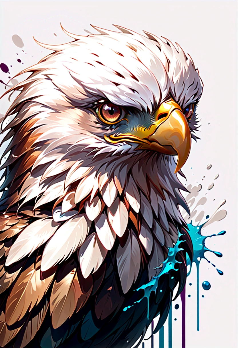 arte splash, An eagle's head, ((White background)), piercing eyes, Epic Instagram, art-station, splash style of colorful paint, Contour, hyper-detailed intricately detailed, engine unreal, awesome, details Intricate, splashscreen, colors complementary, fantasy concept art, 8K resolution, deviantart masterpiece, oil-painting, heavy brush strokes, paint drips, splash arts, realistic