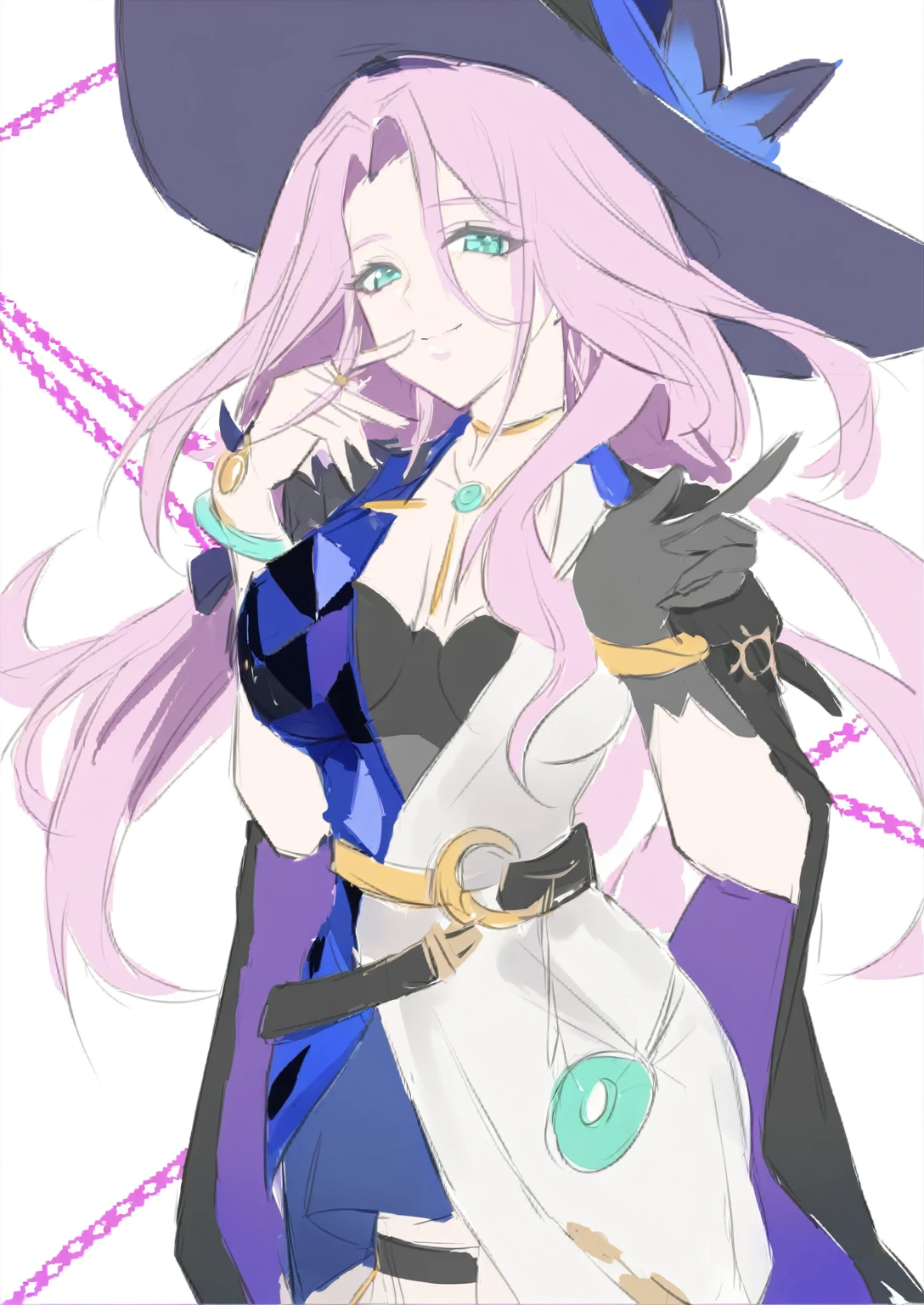 anime sexy woman with pink hair and a black hat and gloves, /!\ the sorceress, human :: sorceress, alchemist girl, black magician girl, haruno sakura, zerochan art, marin kitagawa fanart, pretty sorceress, zerochan, female mage!, mechanized witch woman, witch girl, a beautiful sorceress, dark witch character, Perfect body, perfect head, Perfect facial features，8K high-definition, Best quality, super-fine, ultra-fine depiction, ultra-fine depiction