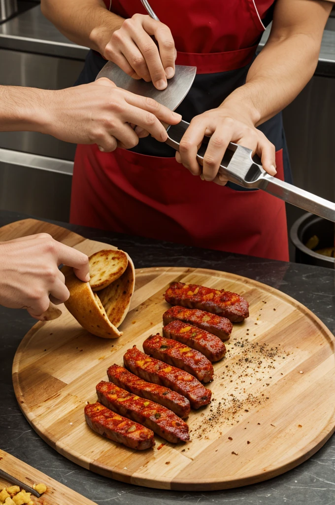 Create a food engineer preparing chorizo