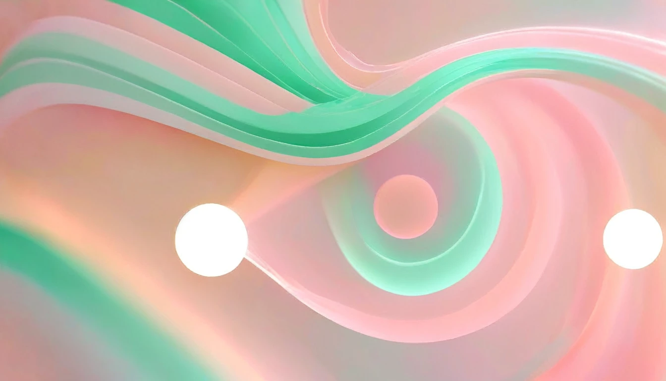 "Generate a 2D gift wrap pattern with abstract flowing lines in soft pastel colors like pink, peach, and mint green. The lines should create a calming and soothing effect, perfect for a delicate and elegant presentation. Include round shapes and a bokeh light effect to add depth and visual interest."
