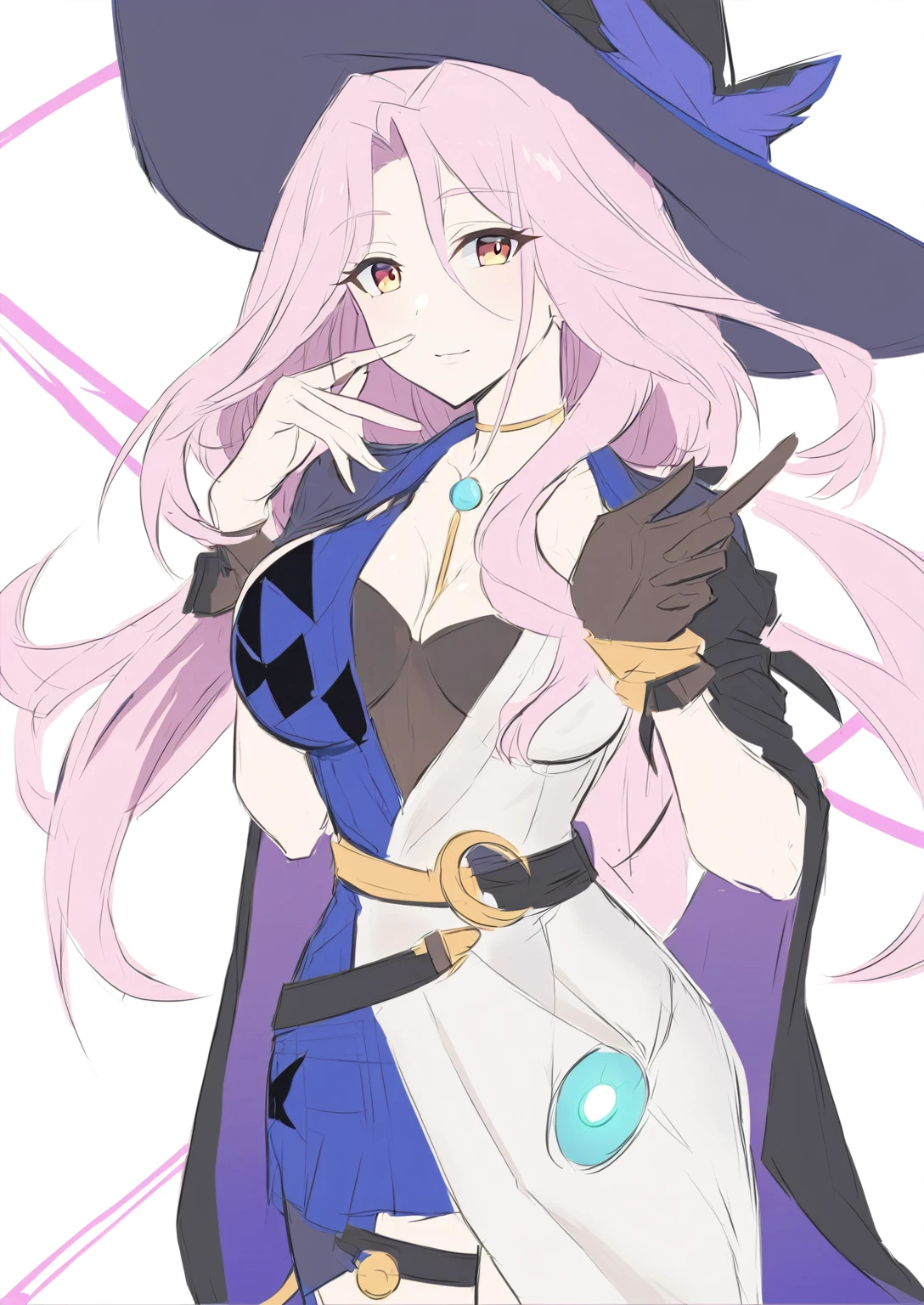 anime sexy woman with pink hair and a black hat and gloves, /!\ the sorceress, human :: sorceress, alchemist girl, black magician girl, haruno sakura, zerochan art, marin kitagawa fanart, pretty sorceress, zerochan, female mage!, mechanized witch woman, witch girl, a beautiful sorceress, dark witch character, Perfect body, perfect head, Perfect facial features，8K high-definition, Best quality, super-fine, ultra-fine depiction, ultra-fine depiction