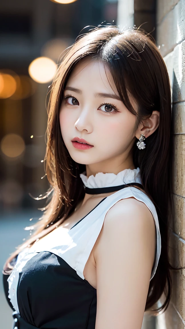 Wear the cutest gothic maid outfit in the world,The cutest maid choker in the world、The cutest gloves in the world、The most beautiful skin in the world、The most beautiful earrings in the world、The cutest sleeping face in the world、The cutest gravure idol pose in the world、Perfect proportions、cute、((18-year-old female:1.2))、Young and adorable Japanese face,Official Art,Highly detailed CG Unity 8K wallpaper,(masterpiece:1.0),(Highest quality:1.0), 超High resolution,4K,Very detailed, photo shoot, 8K, Hmph, High resolution, Kodak Portrait 400, Film Grain, Lens flare brilliance,高いest quality,8K,Hmph:1.2),Portrait Shot,8K、Show Viewer