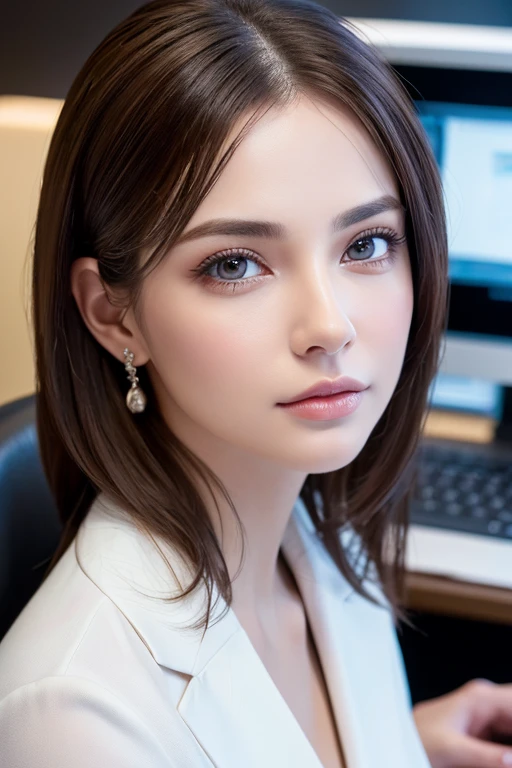 Beautiful attention to detail, Beautiful lip detail, Highly detailed eyes and face, Long eyelashes, Elegant office lady, Professional business attire, Office Environment, machine, computer, document,Male Male (Highest quality,High resolution,masterpiece:1.2),Super detailed,(Realistic,photoRealistic,photo-Realistic:1.37),High resolution,超High resolution,Studio Lighting,Ultra-fine painting,Sharp focus,Physically Based Rendering,Very detailed explanation,Professional,Vibrant colors,Bokeh,Intricate details,highly Realistic,photoRealistic portrait