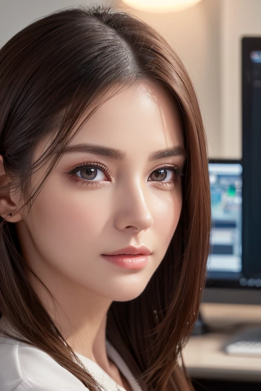 Beautiful attention to detail, Beautiful lip detail, Highly detailed eyes and face, Long eyelashes, Elegant office lady, Professional business attire, Office Environment, machine, computer, document,Male Male (Highest quality,High resolution,masterpiece:1.2),Super detailed,(Realistic,photoRealistic,photo-Realistic:1.37),High resolution,超High resolution,Studio Lighting,Ultra-fine painting,Sharp focus,Physically Based Rendering,Very detailed explanation,Professional,Vibrant colors,Bokeh,Intricate details,highly Realistic,photoRealistic portrait