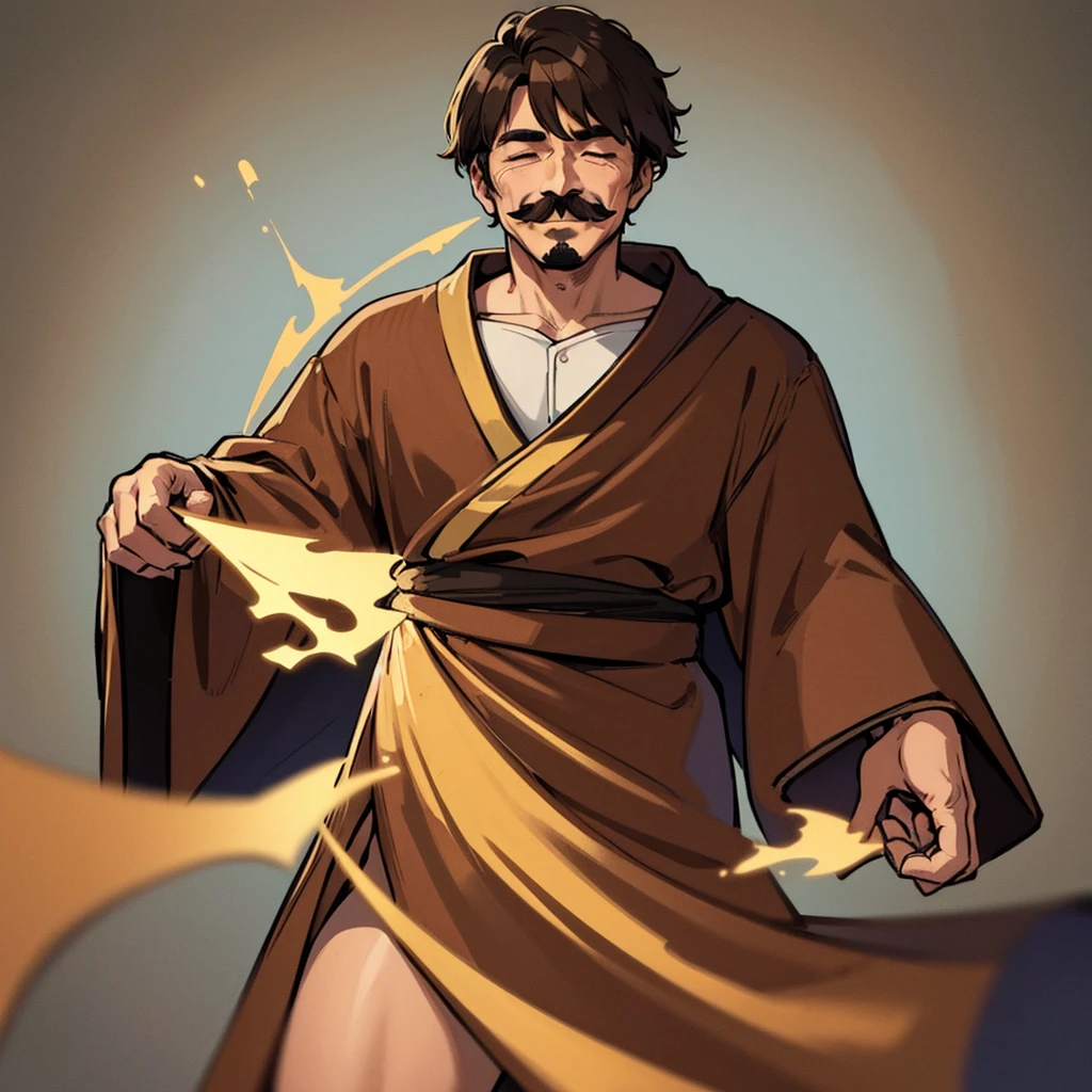 ((((Solo))))、Highest quality, Best Quality,Best illustrations、middle ages、(((Simple brown robe)))、(50 year old man、mature、Kaiser moustache)、(Close your eyes、Close your eyes、smile)、dance