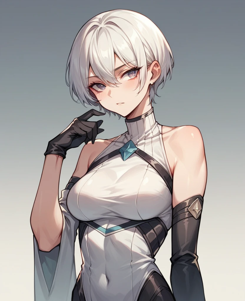 Adult woman, short white hair, cat ears, violet eyes, White superhero uniform, Sleeveless, open belly, t shirt, breeches, claws, anger, Masterpiece, hiquality