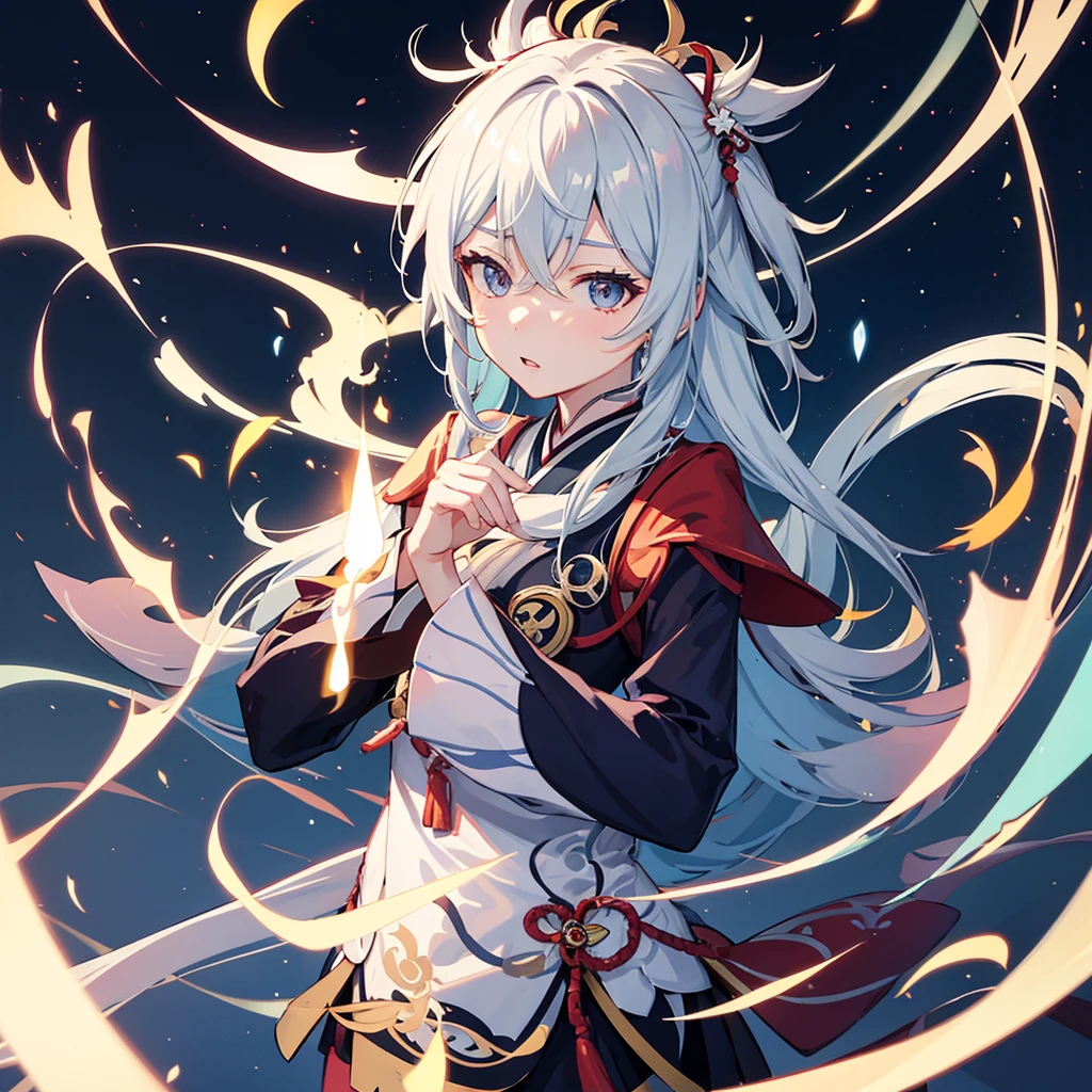 Kazuha(Genshin's influence), calm look, gusts of wind,