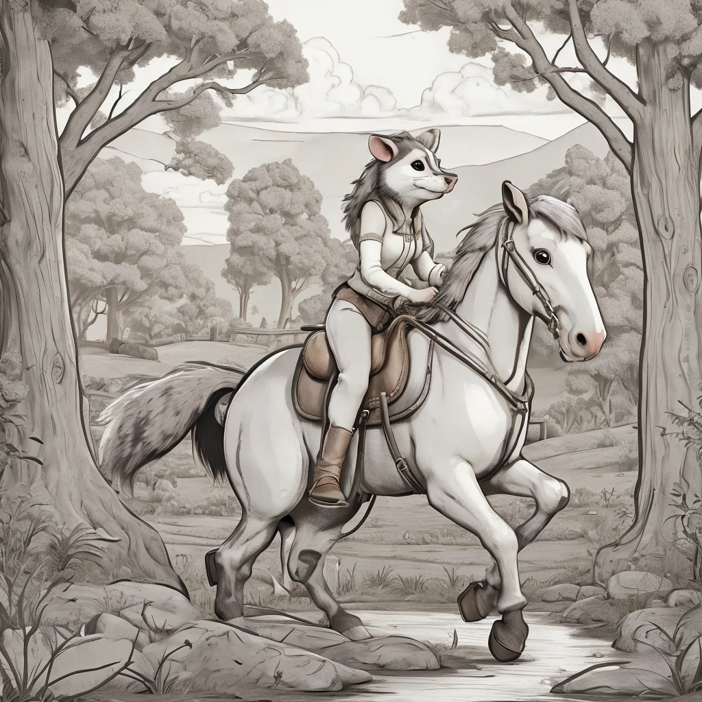 I want a possum pretending to be riding a horse, the images are an example