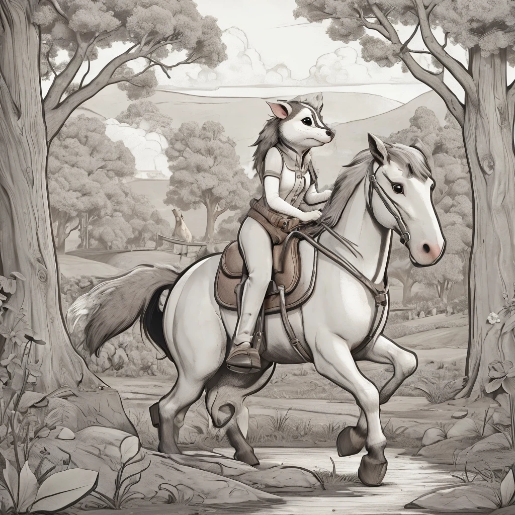 I want a possum pretending to be riding a horse, the images are an example
