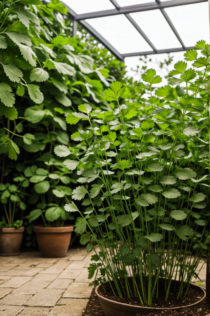 Coriander in a mysterious garden