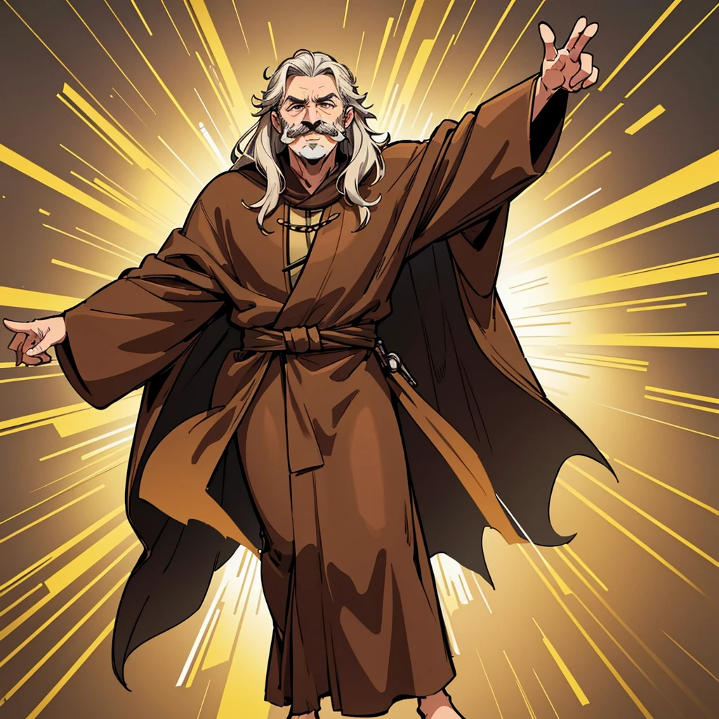 ((((Solo))))、(Full body character concept、Various poses、10 people)、Highest quality, Best Quality,Best illustrations、middle ages、(((Simple brown robe)))、(50 year old man、mature、Kaiser moustache)、(Open your mouth、smile)、Dramatic Angle