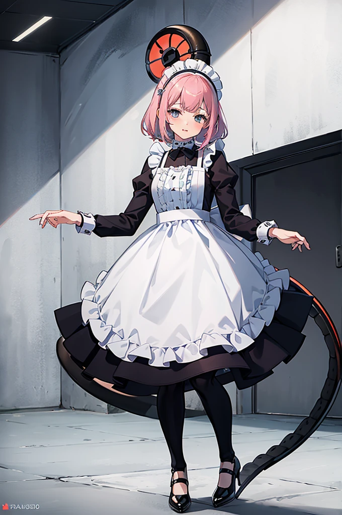 1girl, cute, innocent, sweet, shy, maid, maid outfit with frills, absurdres, high res, ultrasharp, 8K, masterpiece, (cell vore), (tail vore:1.3)