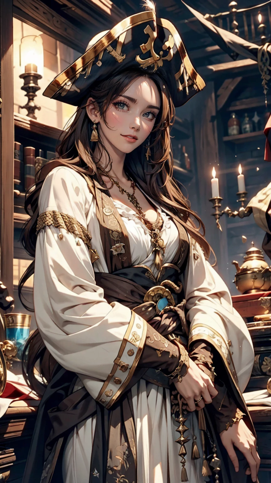 「Pirates of the Caribbean」Angelica the Female Pirate((angelica))、Wavy brown hair、White women、He's also good at rapier swordsmanship.