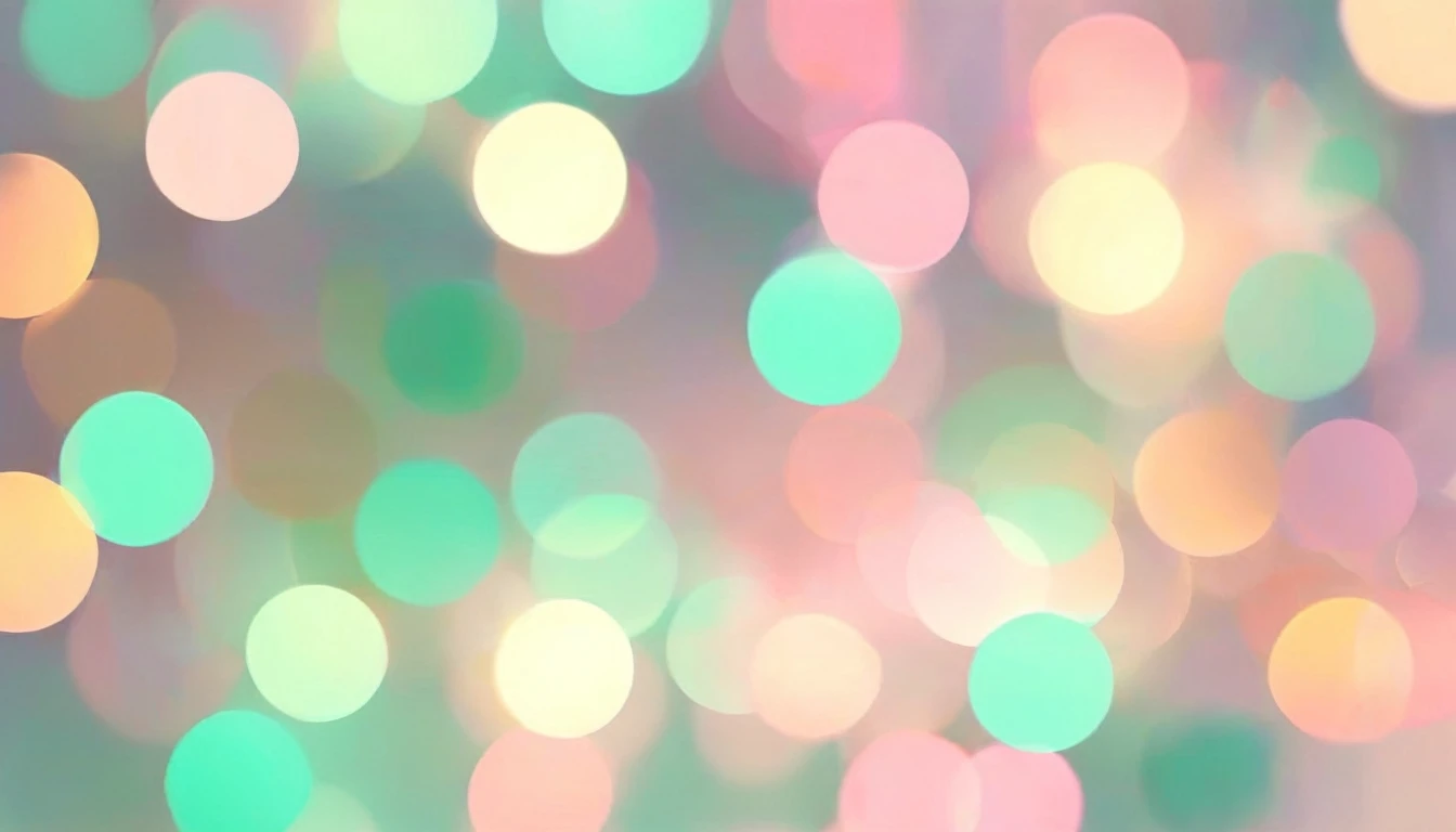 "Generate a 2D gift wrap pattern with abstract flowing lines in a mix of soft pastel colors like pink, peach, and mint green, combined with more contrasting colors. The lines should create a calming and soothing effect, perfect for a delicate and elegant presentation. Include round shapes and a generous amount of blurry bokeh lights to add depth and a dreamy visual interest."