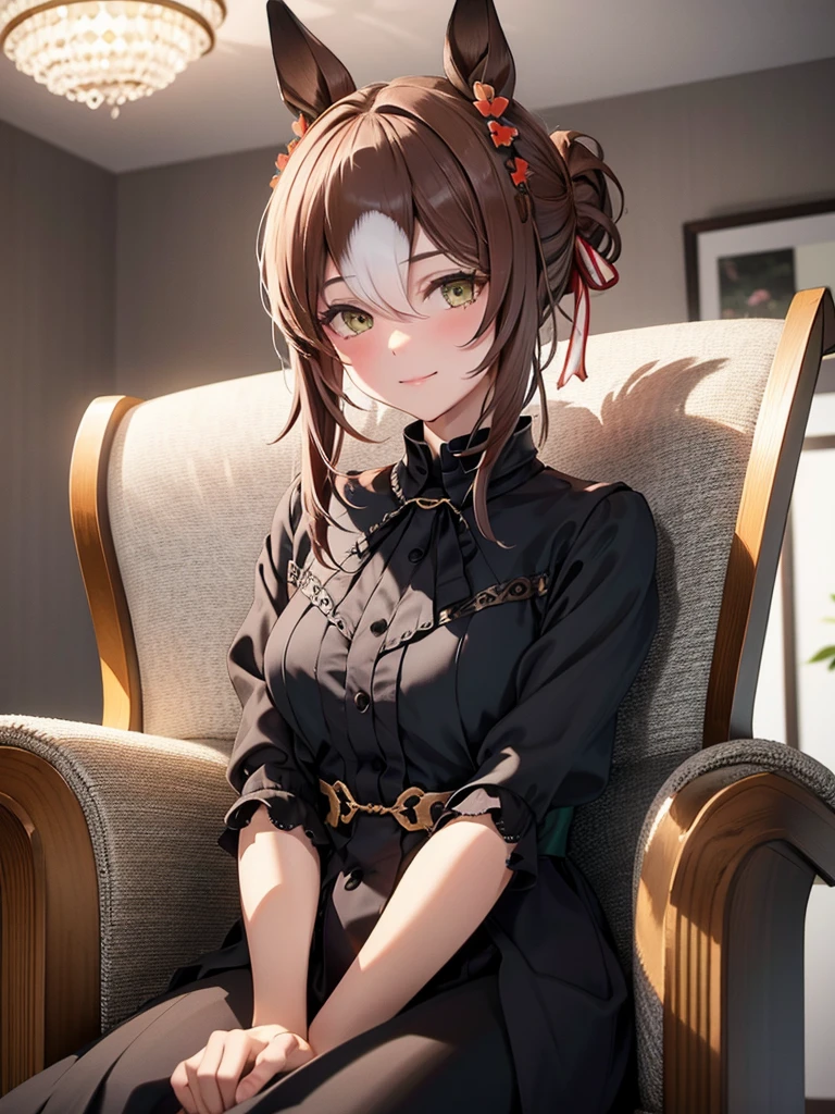 (​masterpiece、top-quality、hight resolution、Unity 8k Wallpaper、extremely details CG:1), A wealthy, gentle widow is depicted in a cozy, elegant room. She is dressed in high-quality, understated clothing that subtly hints at her wealth. Her demeanor is calm and composed, with a soft, warm smile on her face. She exudes an air of sophistication and tranquility, sitting gracefully in a luxurious armchair. The background of the room is tastefully decorated, with subtle hints of her affluent lifestyle, such as fine furniture, soft lighting, and delicate decor. The overall atmosphere is one of comfort, elegance, and refined grace, with a slight touch of melancholy due to her widowhood. nsfw