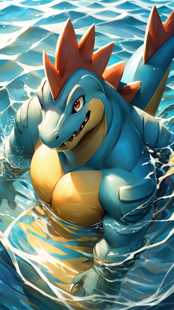 Feraligatr, pokemon, swimming, view from above