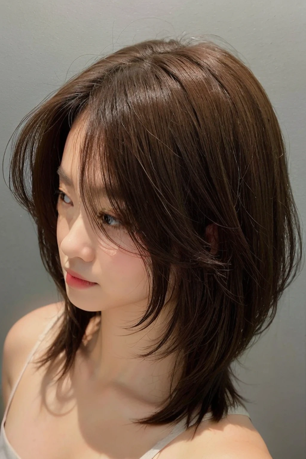 (Increase quality:1.4), sharp detail, (best quality real texture skin:1.4), finely detailed eyes, black_eyes, finely detailed face, 25 year old Korean woman, (tube_top:1.4), (Create an image maintaining the original base model hairstyle:1.5)