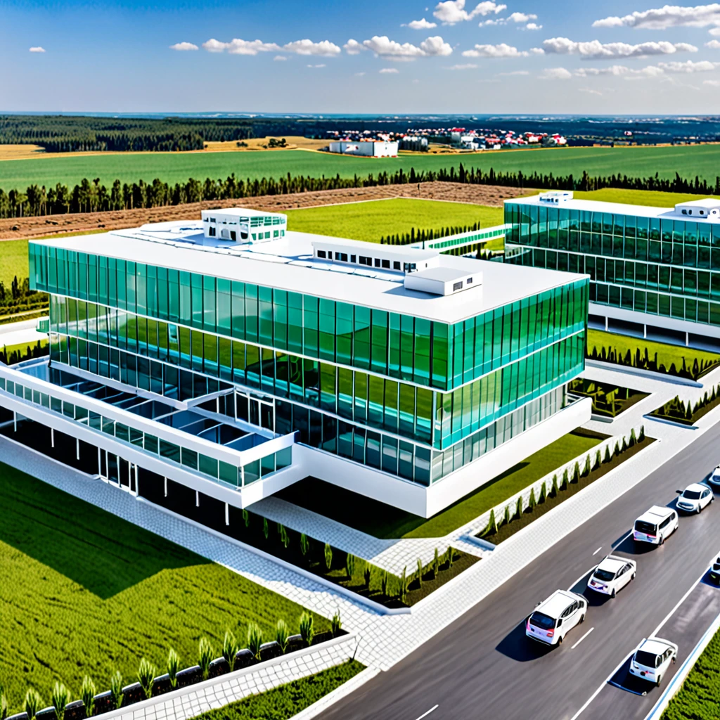 Modern hospital on an area of 60 hectares with glass design and extensive parking, all with an investment of about 1.2 billion dollars