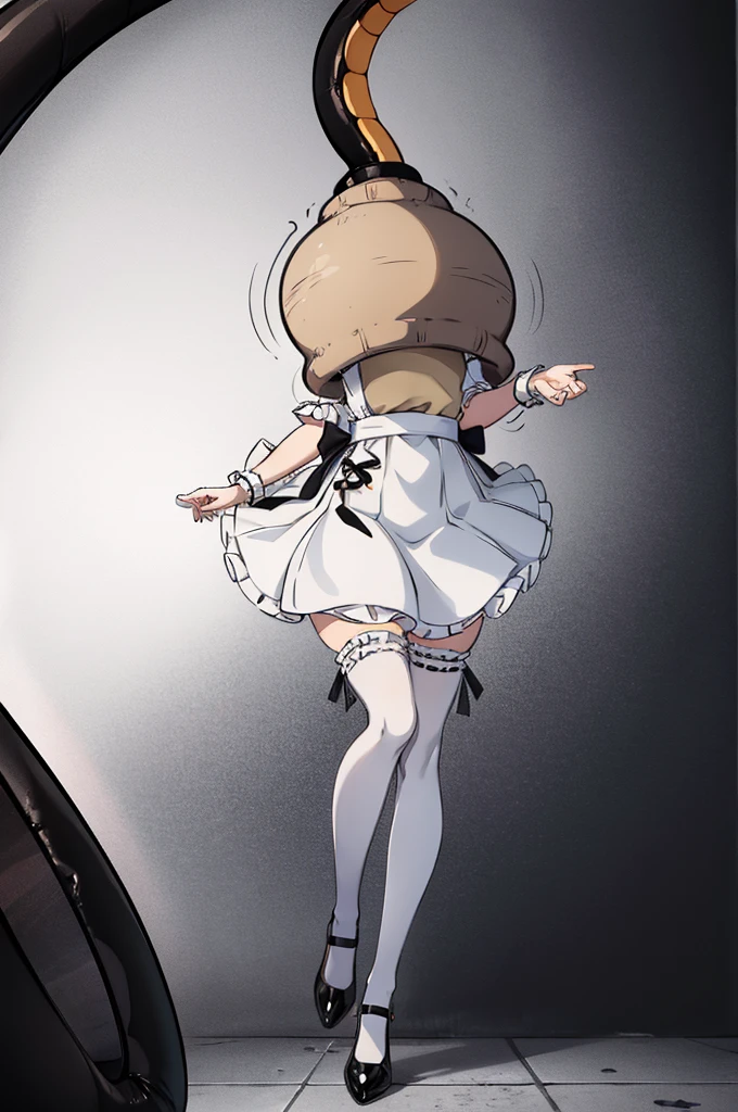 1girl, cute, innocent, sweet, shy, maid, maid outfit with frills, absurdres, high res, ultrasharp, 8K, masterpiece, (cell vore), (tail vore:1.3)