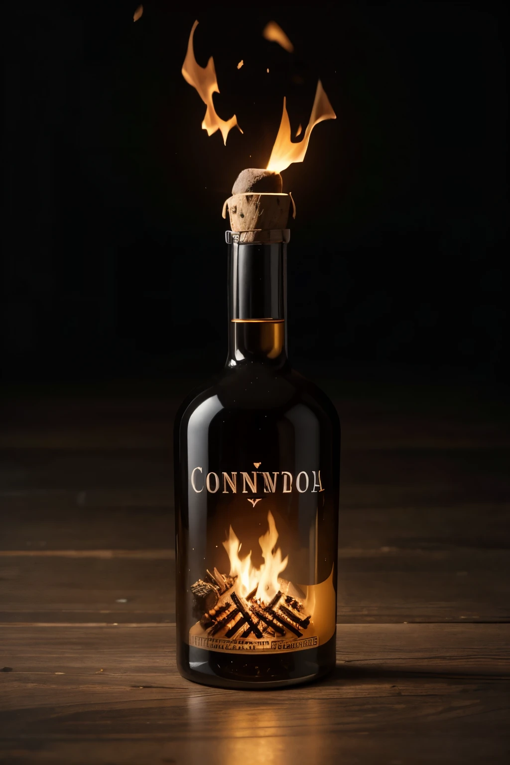 digraph G {
    rank=TB;

    node [shape=none, fontcolor=black, color=black];

    Cuervo [label=black Raven>];

    Key [label=Key en el Pico>];

    Bottle [label=Bottle Totalmente Transparente>];

    Corazon [label=anatomical heart>];

    bonfire [label=bonfire Calentando>];

    Cuervo -> Key;
    Key -> Bottle;
    Bottle -> Corazon;
    Corazon -> bonfire;
}