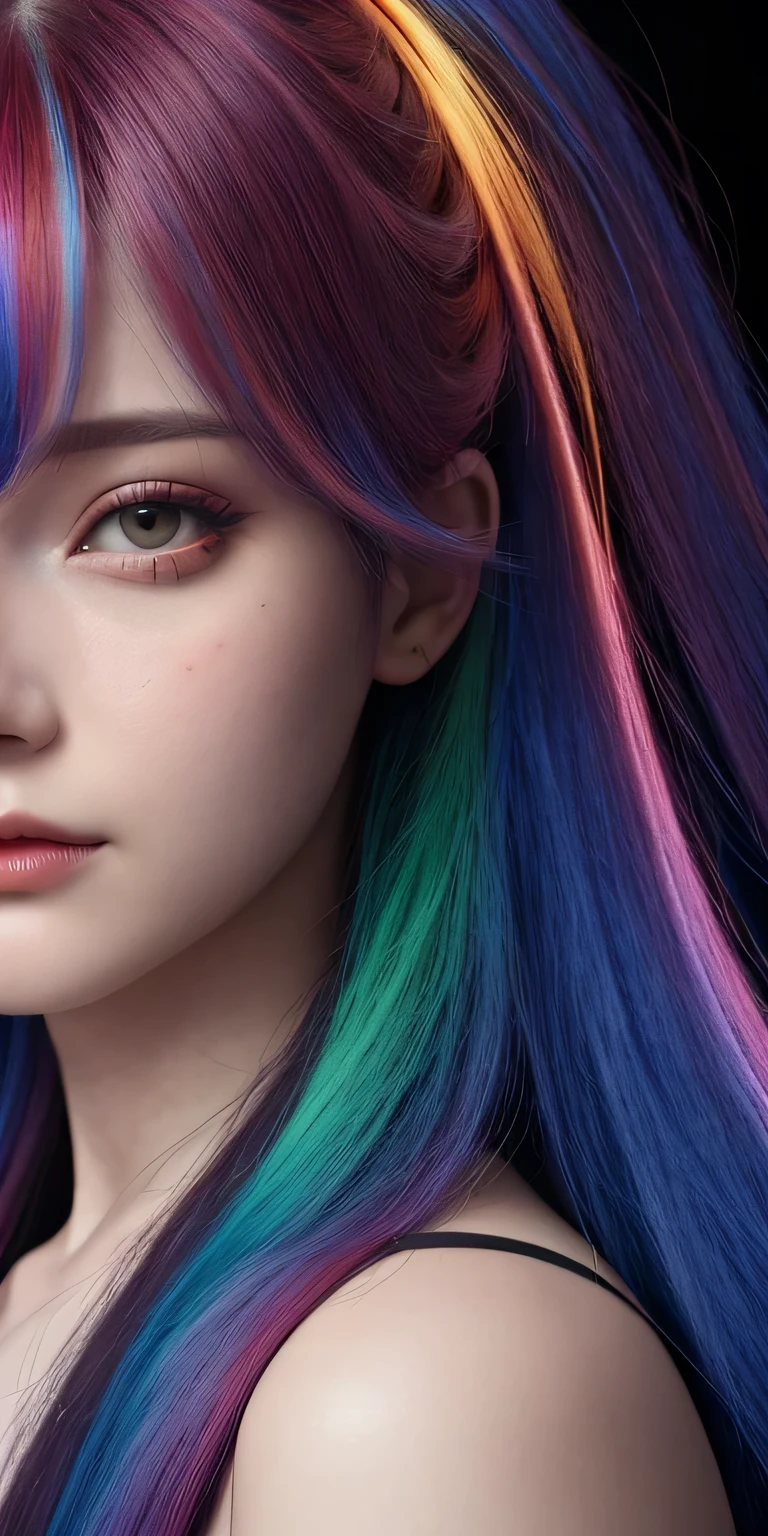 Beautiful woman,multicolored hair, hair ribbon, Surrealism, cinematic lighting, close-up, UHD, high details, masterpiece