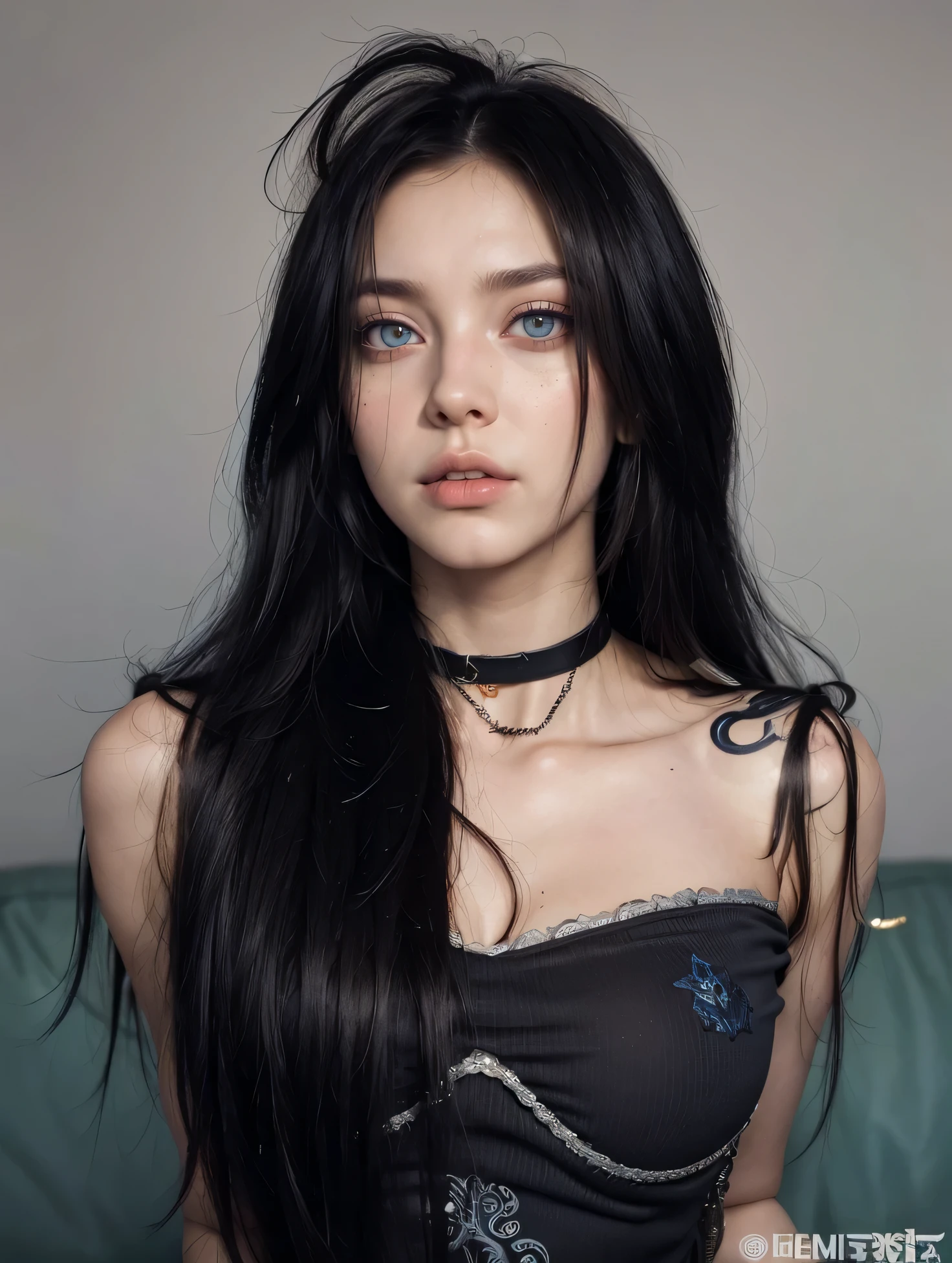 (((Masterpiece))), (((Best Quality: 1.4))), ((Super Detail: 1.4)) , hyper detailed gouache painting of a female Tiefling, gorgeous exotic features, amber neon eyes:1.5, orange hair, hyper detailed face features, expressivo face, detailed textures, blue skintone, tattoos, natural skin shader, volumetrics, warm undertones under her skin, ultra High resolution
