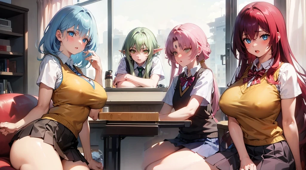 pink eye, pink hair,
BREAK (otonokizaka , pleated skirt, , short sleeves, skirt, summer uniform, sweater vest, yellow sweater vest,:1.2)
BREAK sitting in an office chair, on a desk,
BREAK (masterpiece:1.2), best quality, high resolution, unity 8k wallpaper, (illustration:0.8), (beautiful detailed eyes:1.6), extremely detailed face, perfect lighting, extremely detailed CG, (perfect hands, perfect anatomy),