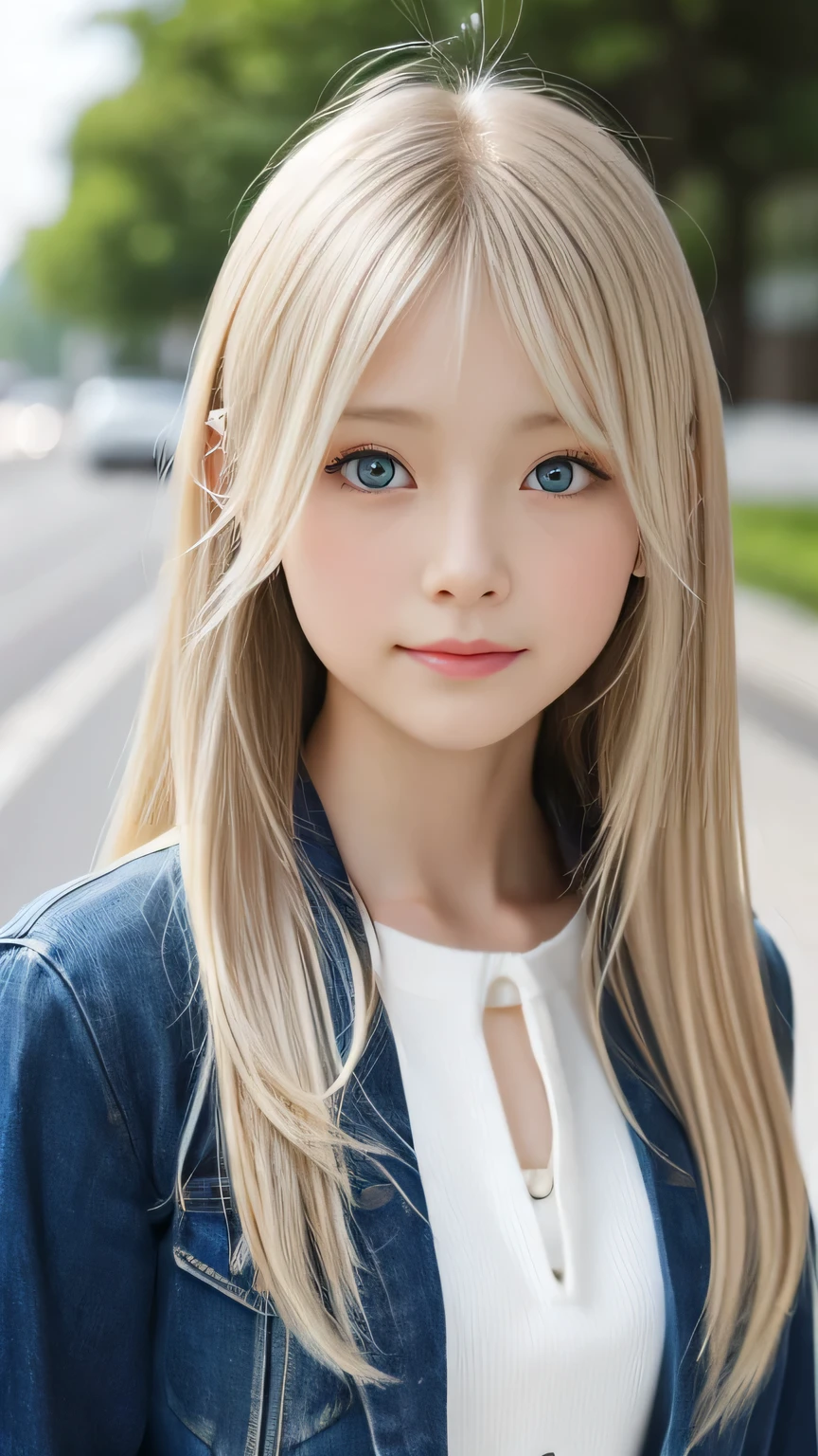 The Shining, clear, White skin、Her windblown blonde hair hides her beautiful face.、Huge、、Cute sexy little beautiful face、Beautiful straight hair that stands out、growing up, light blue eyes shimmering、Long, silky bangs that cover cute eyes, Sexy and cute young woman with super long hair hiding her sexy face、Super long, Natural silver blonde shiny hair