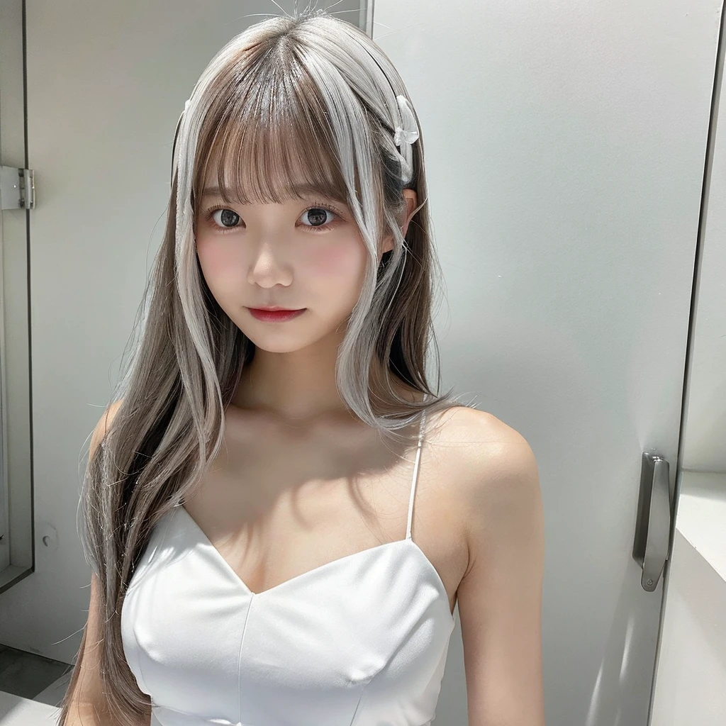 whiteroom, white swimsuits, 1 person, Japanese woman, H~I cup, silver ratio, cute, middle block hair, erotic, 24yo,