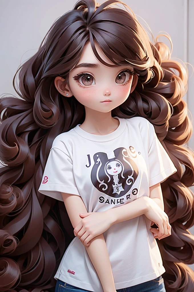 1 girl, long hair, I'm a lot., Curly hair, Wear a Jane salon shirt