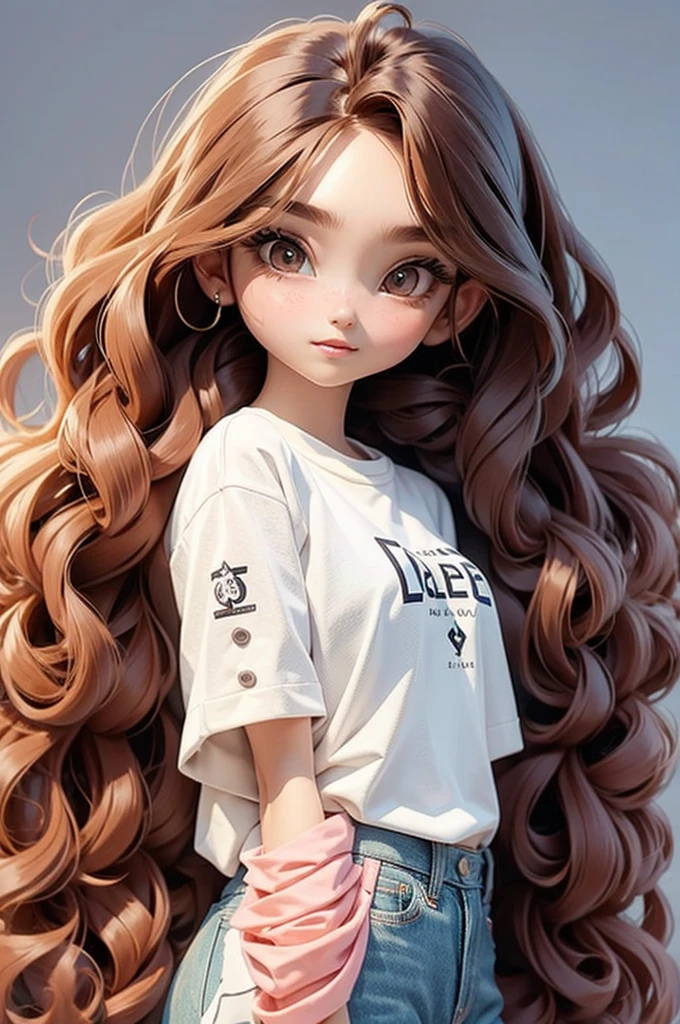 1 girl, long hair, I'm a lot., Curly hair, Wear a Jane salon shirt