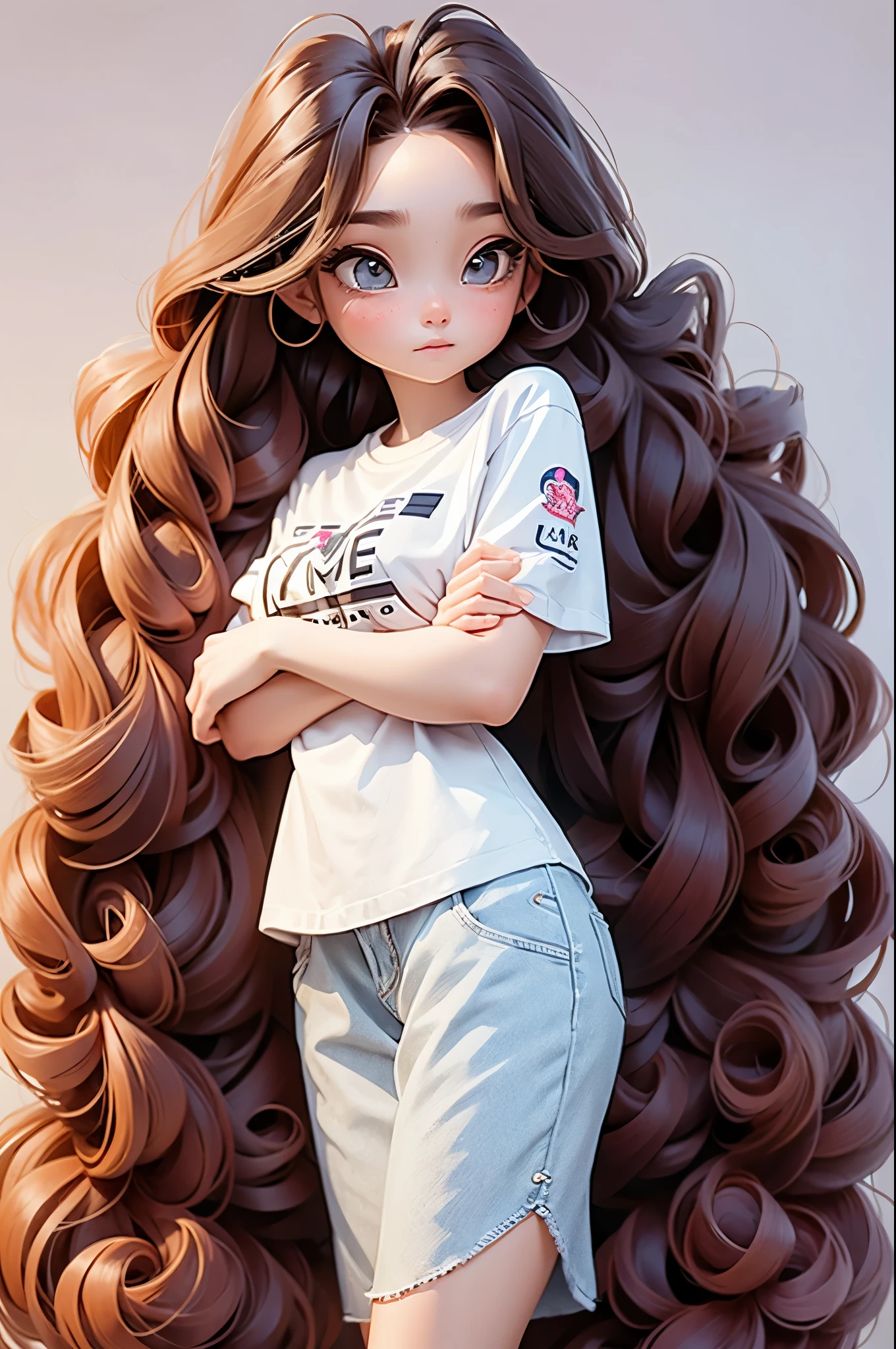 1 girl, long hair, I'm a lot., Curly hair, Wear a Jane salon shirt