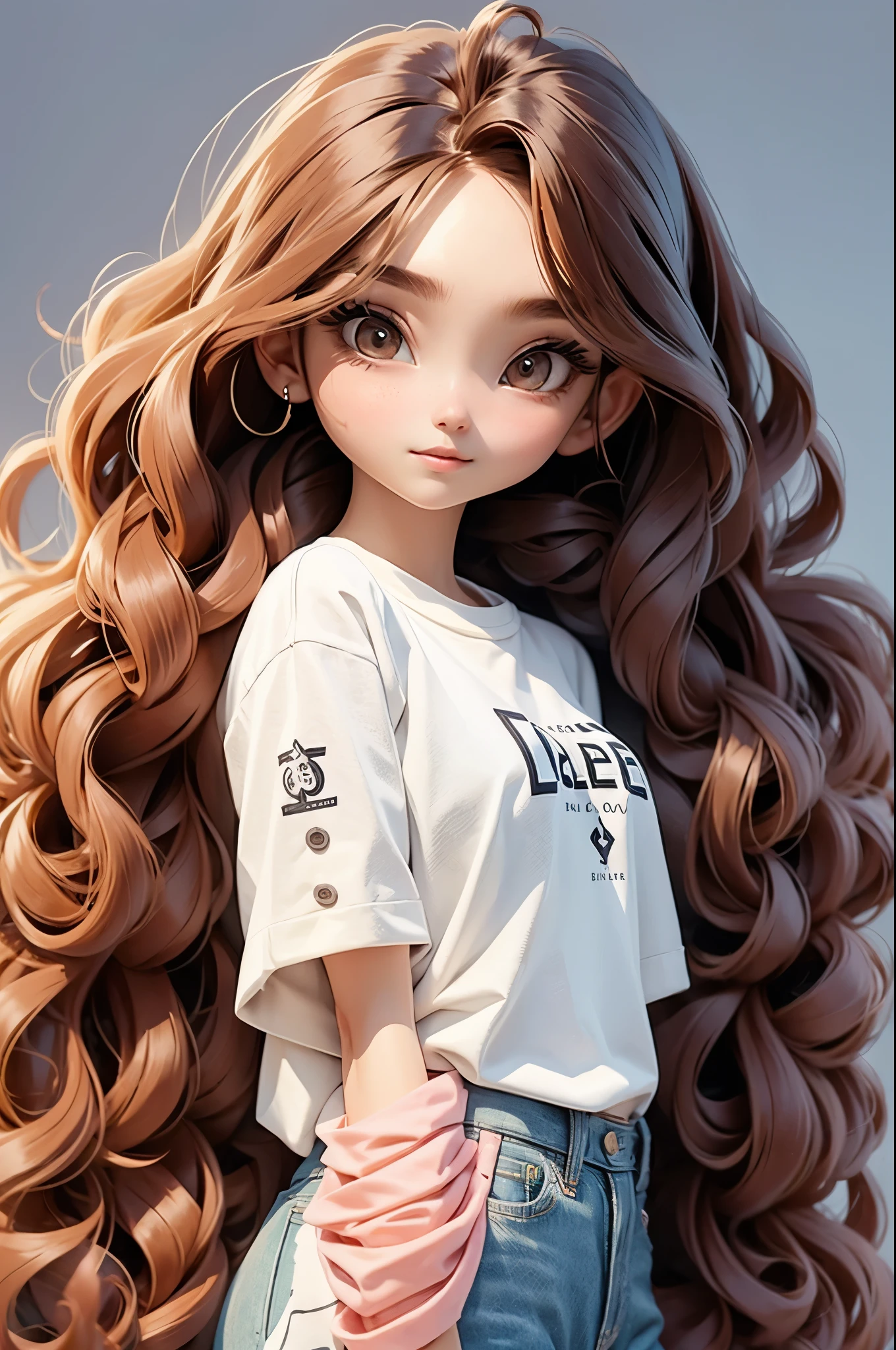 1 girl, long hair, I'm a lot., Curly hair, Wear a Jane salon shirt