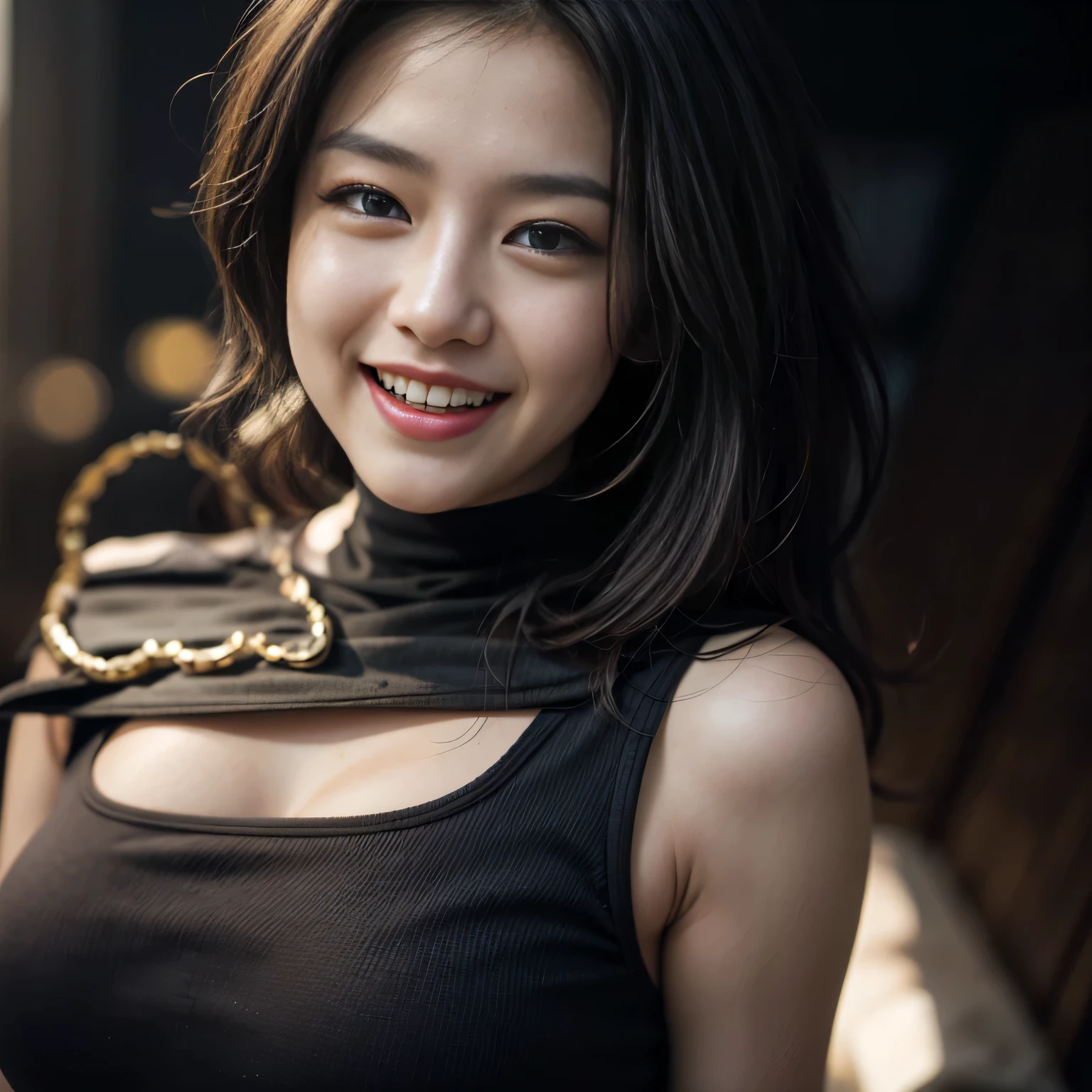 raw photo , 8K, ultra detailed, (realistic:1.2), (film grain:0.0), masterpiece, (1girl), (laugh:1.3),(sexy:1.5),(upper body),
