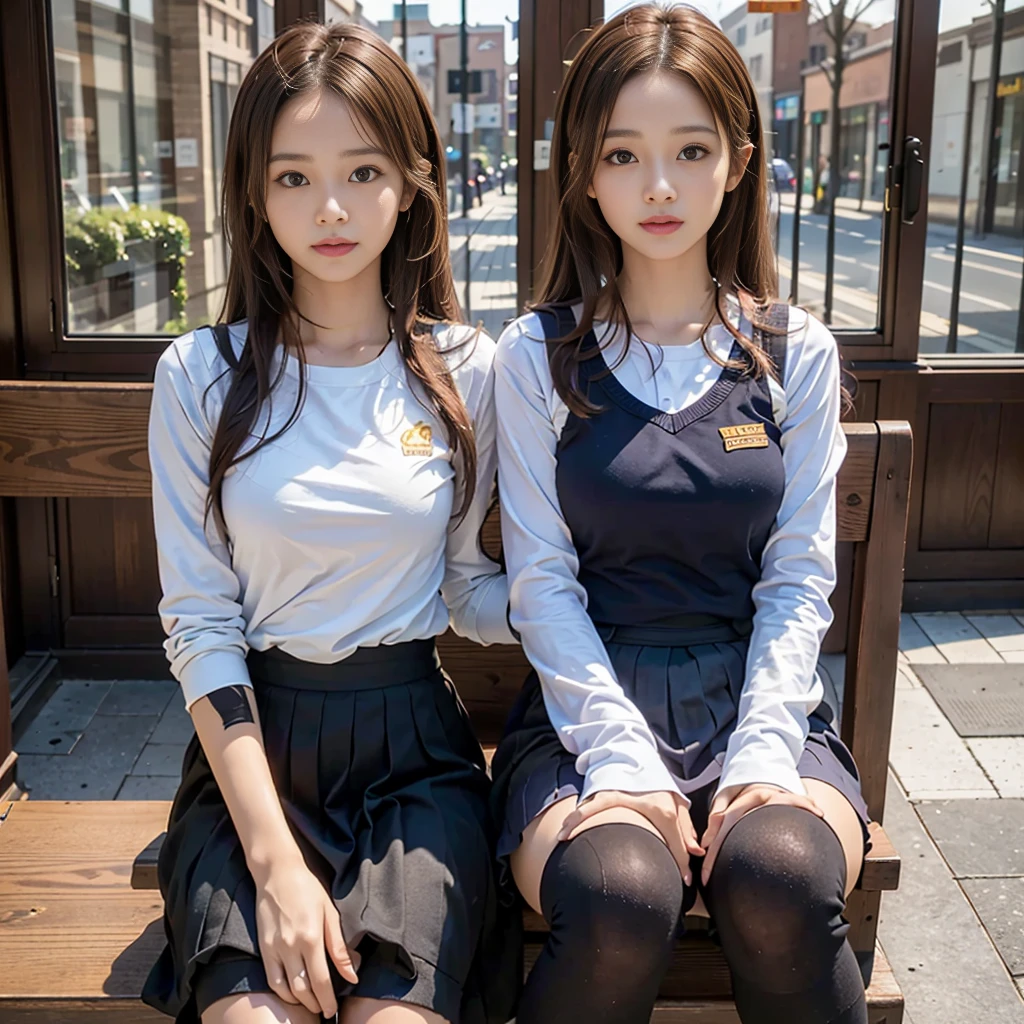 top-quality、A high resolution、ultra - detailed、tmasterpiece、RAW photography:2、hentail realism:2、Photorealsitic:2、Extremely Delicately Beautiful、finedetail、 Textured skin、1girl in, (light brown medium hair), ((Girl student uniform)), satisfied look, ((opening legs、Open your legs、Crotch Master、After shooting inside、It's black、The fingers of the hand are precise))、School wooden tables and chairs、blackboards、A residential complex sunk behind a window、Sunset class、At SFW