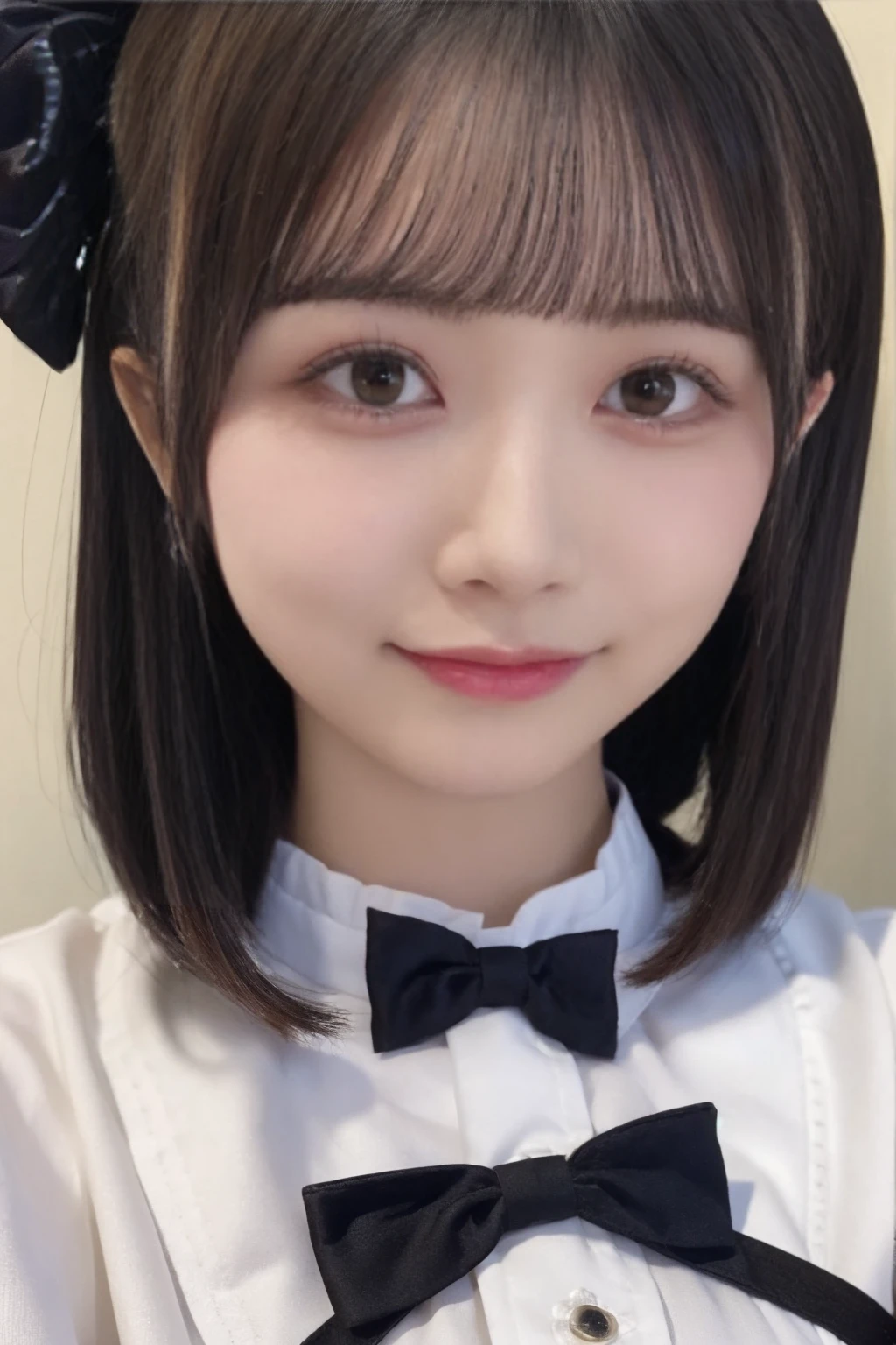 18-year-old、Ultra HD、Ultra-high resolution、Realistic、Sweaty skin、bob-hair big-breastSelfie、Frilled shirt、black-ribbon、Selfie、独奏