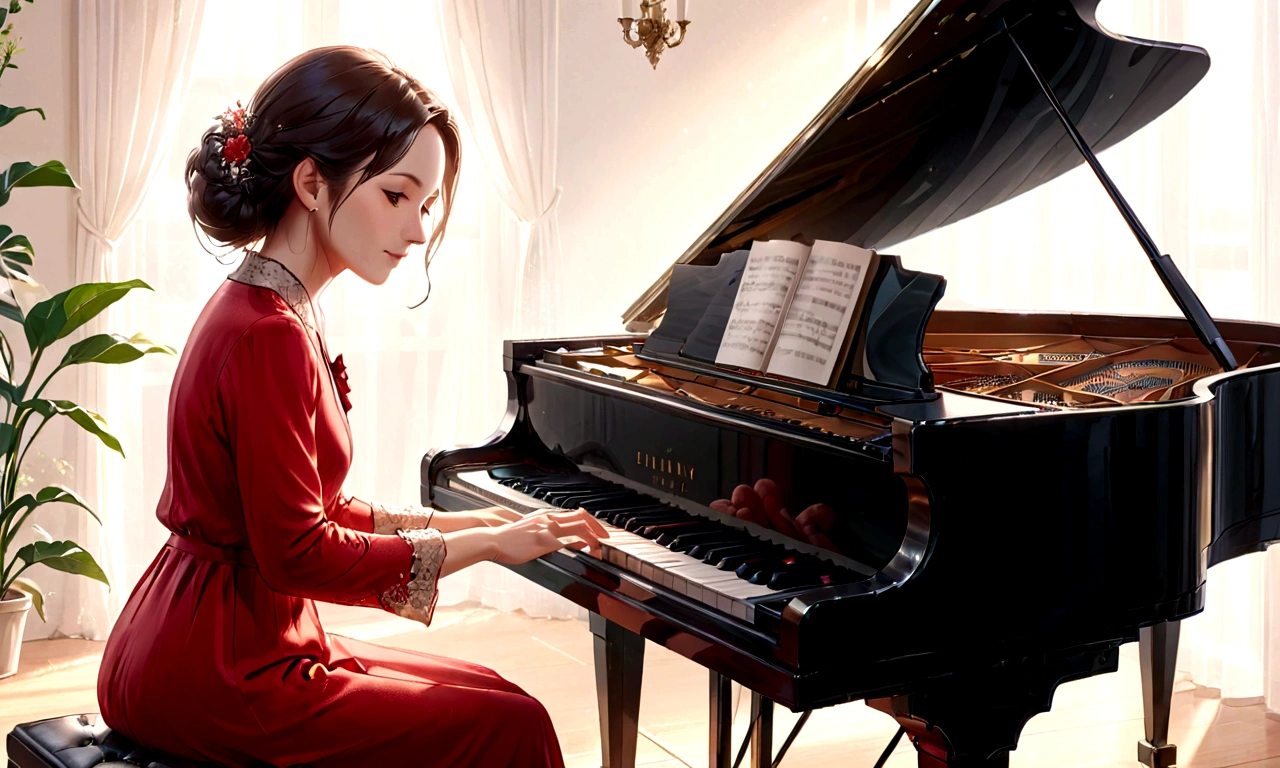 A 40-year-old woman playing the piano