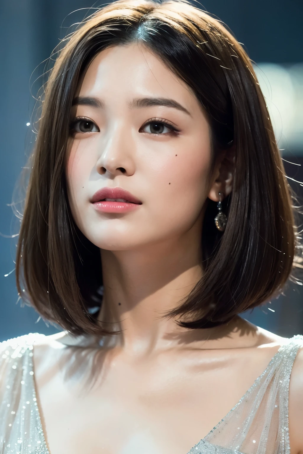 best quality, masterpiece, high resolution, 1girl, beautiful and perfect face, bob cut, maxi dress, intricate detailed, cinematic feel, 8k, extremely detailed
