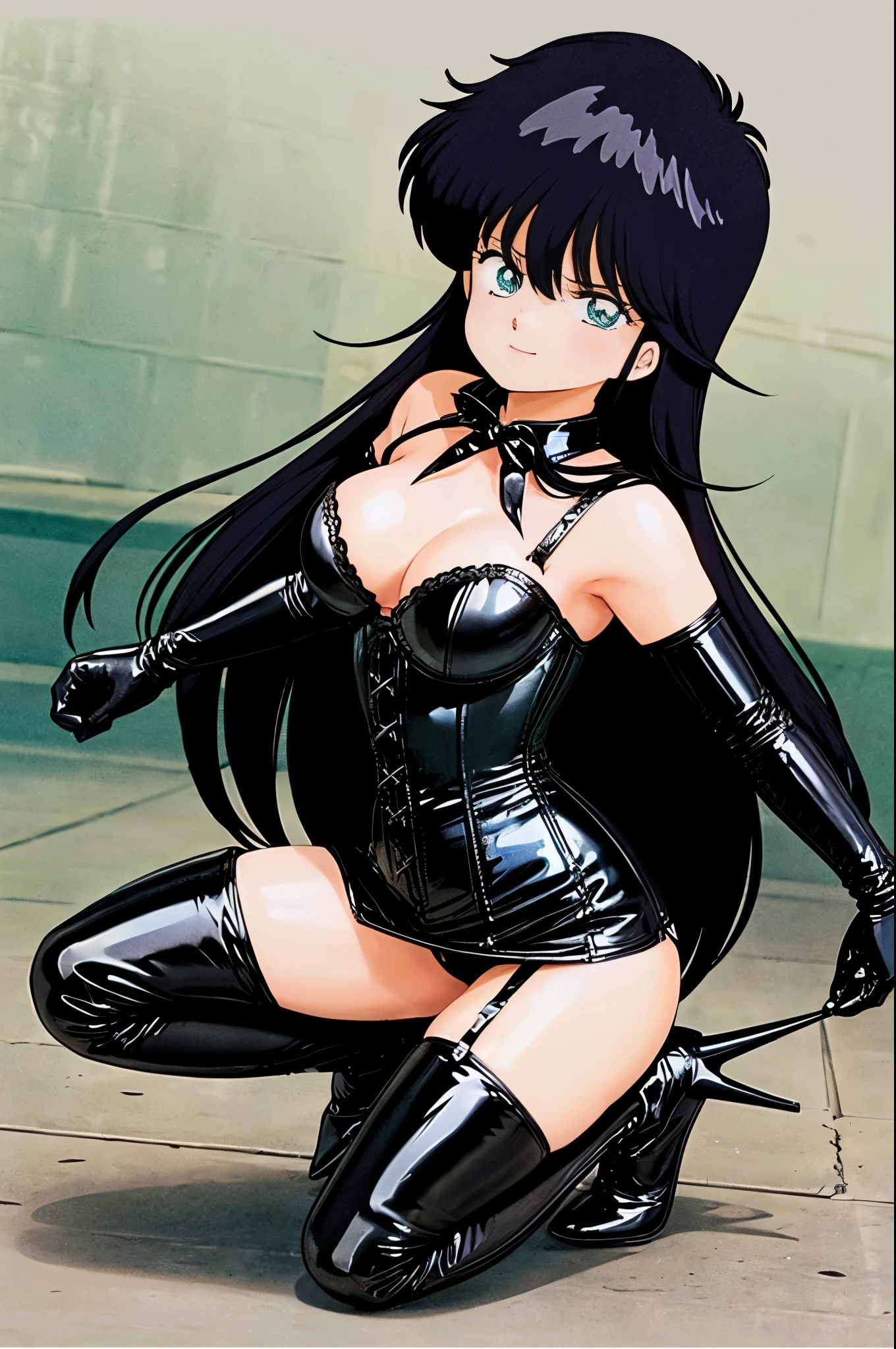 Yankee sitting、Poop sitting、Sit on the ground、(((Wide-open legsでしゃがむ)))、(((Squat with your legs spread in an M-shape)))、BDSM、Queen、mistress、(((One girl)))、solo:1.8、(((Black latex elbow gloves:1.4 )))、(((Black latex corset dress:1.4)))、(((The corset dress is decorated with beautiful lace.)))、(((Corset dress with shoulder straps)))、(((Black latex tight mini skirt:1.4)))、(((Black Thigh Boots)))、(((Black fishnet stockings:1.2 )))、(((Stiletto heels:1.4)))、(((Black latex panties)))、(((Black latex bra)))、(((Black leather collar)))、(((Sexy pose:1.4 )))、Wide-open legs:1.2、(((Erotic)))、(((Cowboy Shot)))、City at noon、Madoka Ayukawa、Dark blue hair、Perfect body、Sexy pose、Close-up、
1 Girl、young woman、Beautiful character design、Detailed eyes、Detailed face、Anatomically perfect body、Two perfect anatomical arms、Two perfect anatomical legs、Perfect Fingers、
Masterpiece、High resolution、High quality 8K、( Mean face) 、( blush)、Contempt、Contempt、smile、Cold gaze 