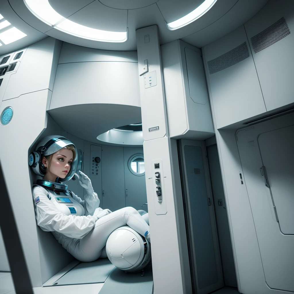 Gentle and loving space age house wife in Futuristic house