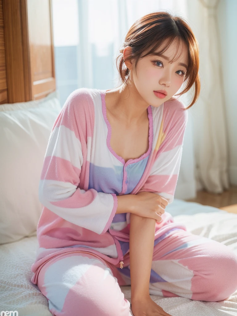 ผู้หญิงสวยมาก ผมสีดำในpajamasบางๆสีขาว, 1 woman, alone, pajamas, photorealistic, realism, realistic, human