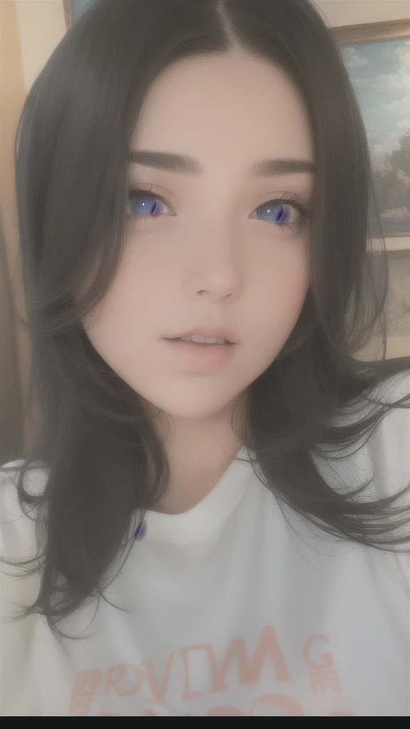best quality, masterpiece,Black hair, blue eyes, looking up, upper body