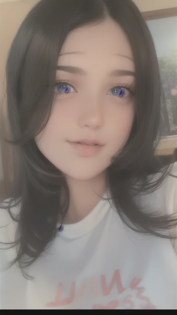 best quality, masterpiece,Black hair, blue eyes, looking up, upper body