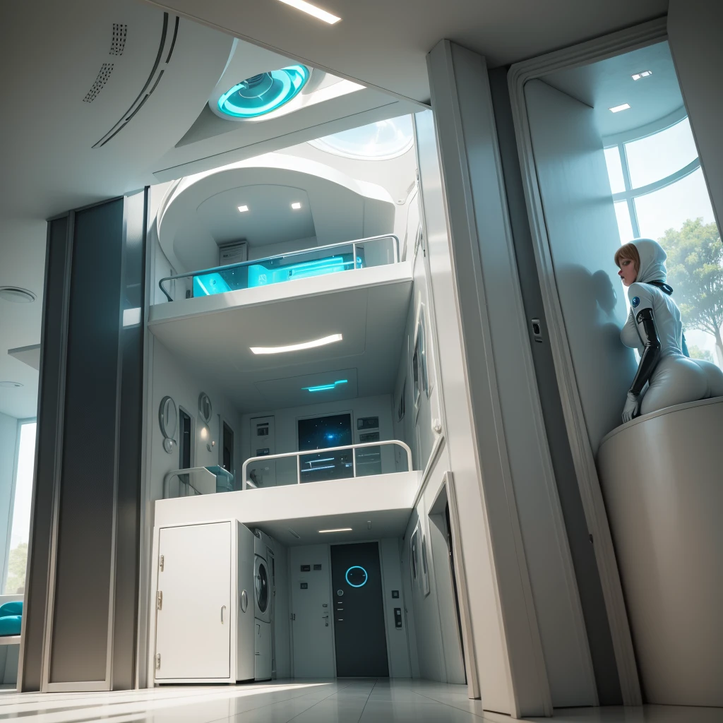 Gentle and loving space age house wife in Futuristic house